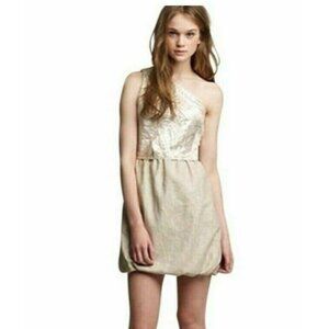 Womens One Shoulder Dress Size 12 J Crew Collection Silk Linen Metallic